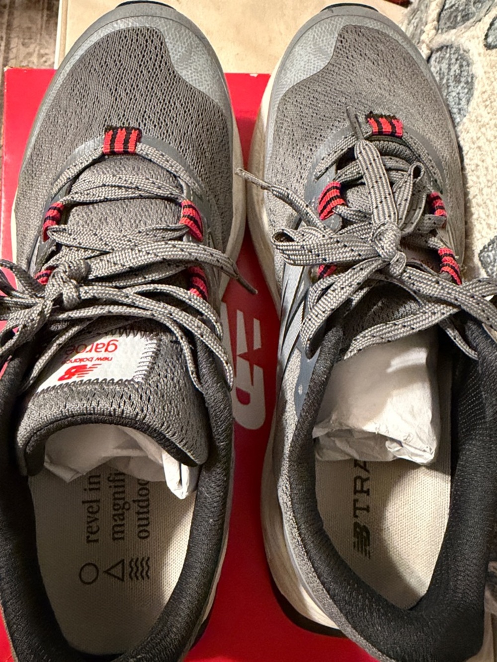 New Balance Gray Athletic Shoes with Red Accents